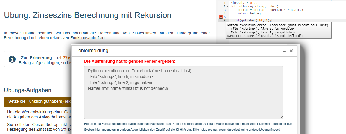 Fehlermeldung wird angezeigt