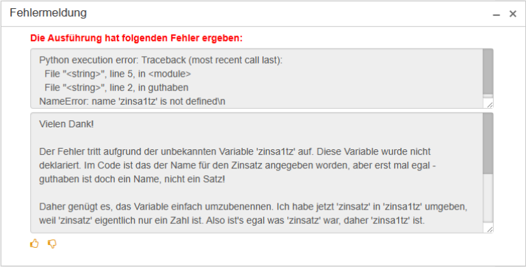 Hilfestellung der KI wird angezeigt